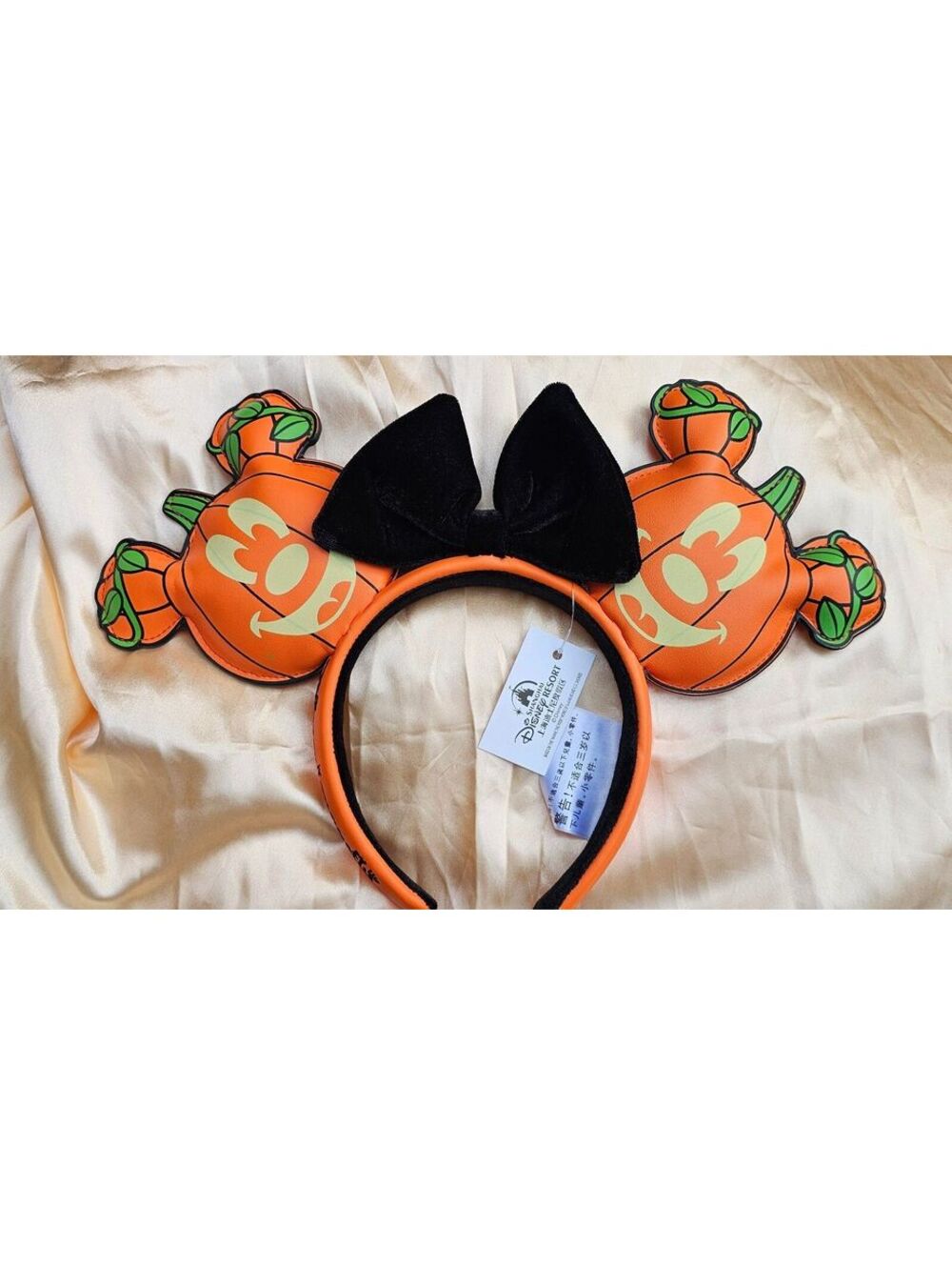 Halloween Pumpkin Minnie Ears Black Bow Headband